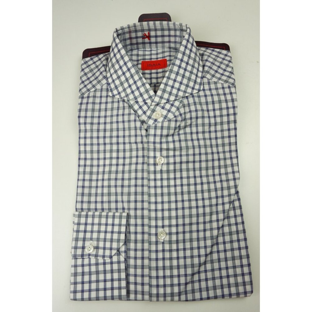 Isaia Napoli Purple White Plaid Long Sleeve Cotton Dress Shirt 15.5/39 NEW